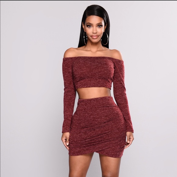 Fashion Nova Tops - 🌺 Owen Off Shoulder Skirt Set - Burgundy